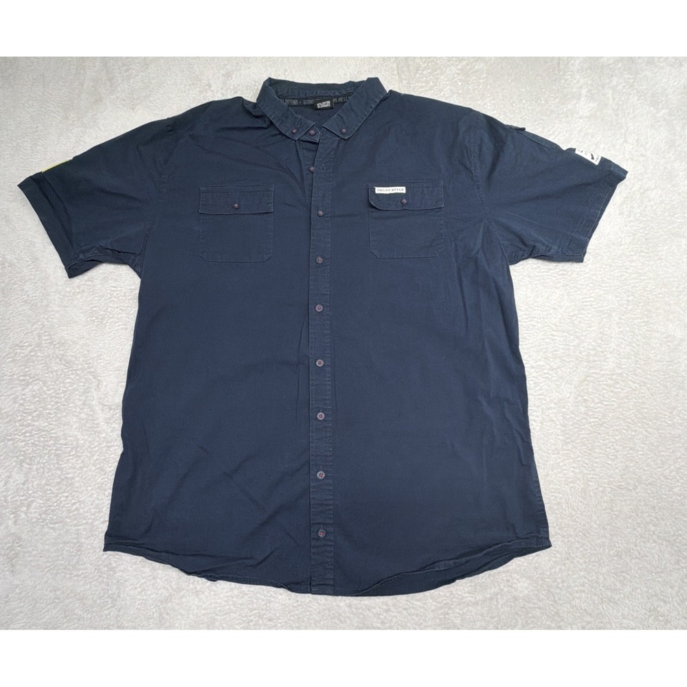 Grunt Style Blue Garage Button Down Short Sleeve Shirt Seems Size XXL USA Patch